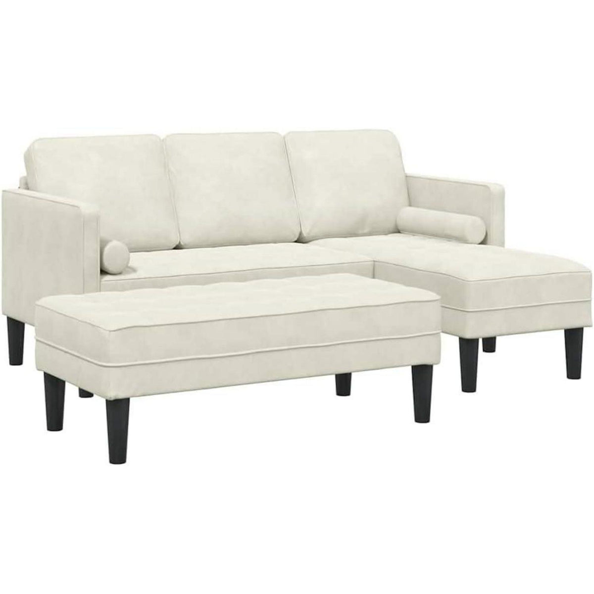 Ecksofa L-Form Creme Samt 173x131x67cm mit Bank