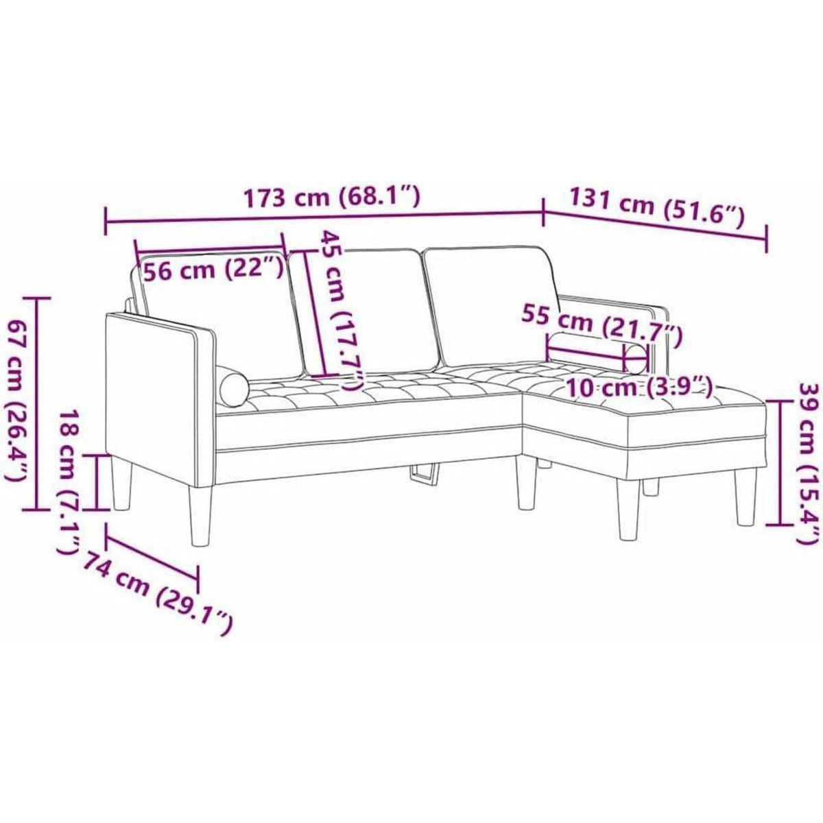 Dunkelgrünes Ecksofa Stoff 173x131x67 cm – Modernes Wohnzimmer Sofa