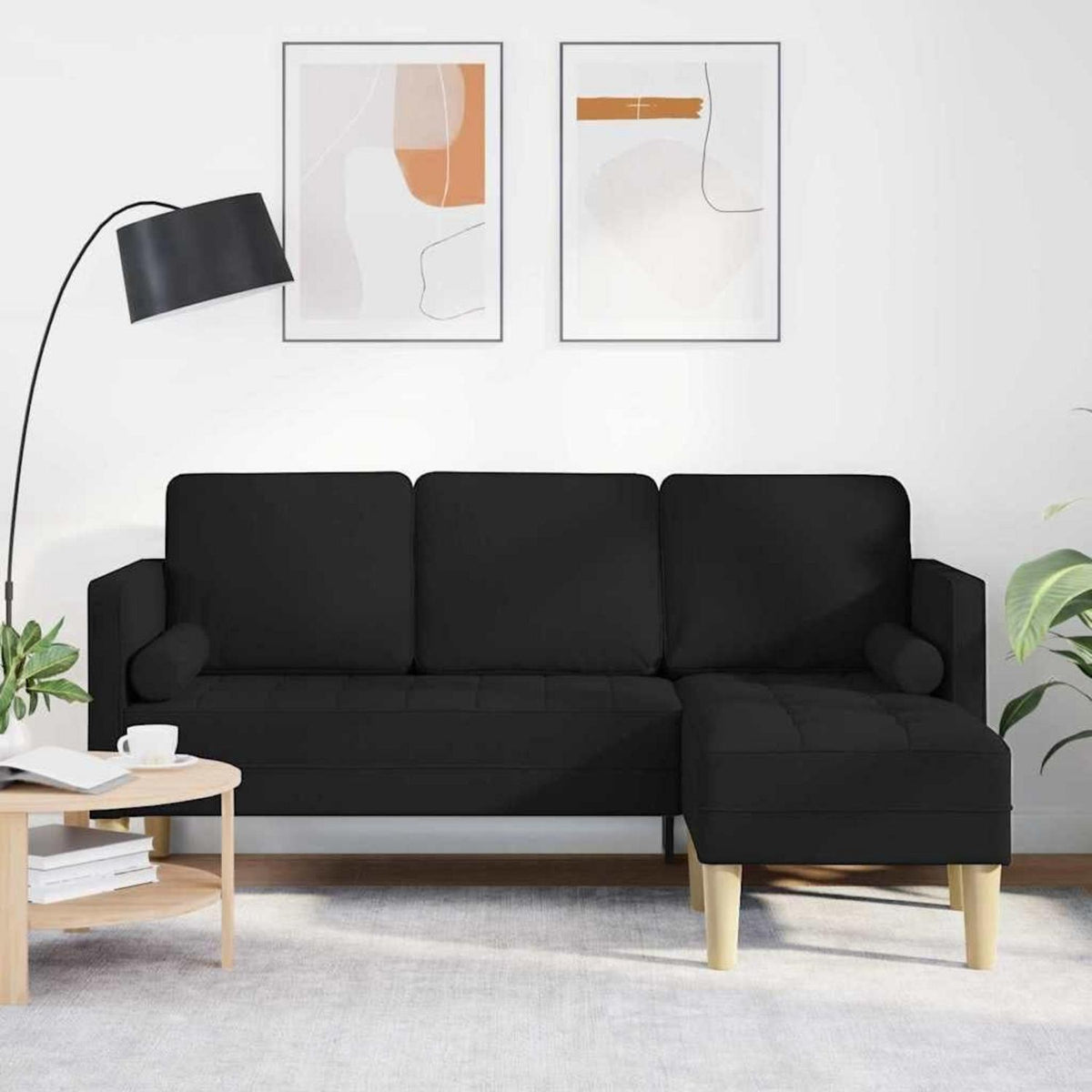 Ecksofa Schwarz Stoff 173x131x67cm – Modernes Wohnzimmer Sofa
