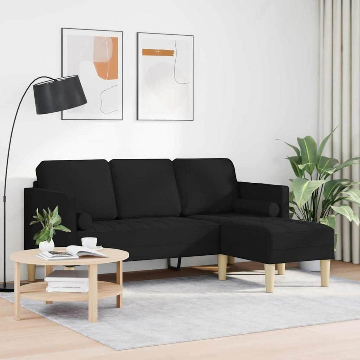 Ecksofa Schwarz Stoff 173x131x67cm – Modernes Wohnzimmer Sofa