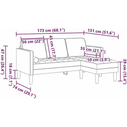 Ecksofa L-Form Hellgrün Samt 173x131x67 cm Wasserdicht