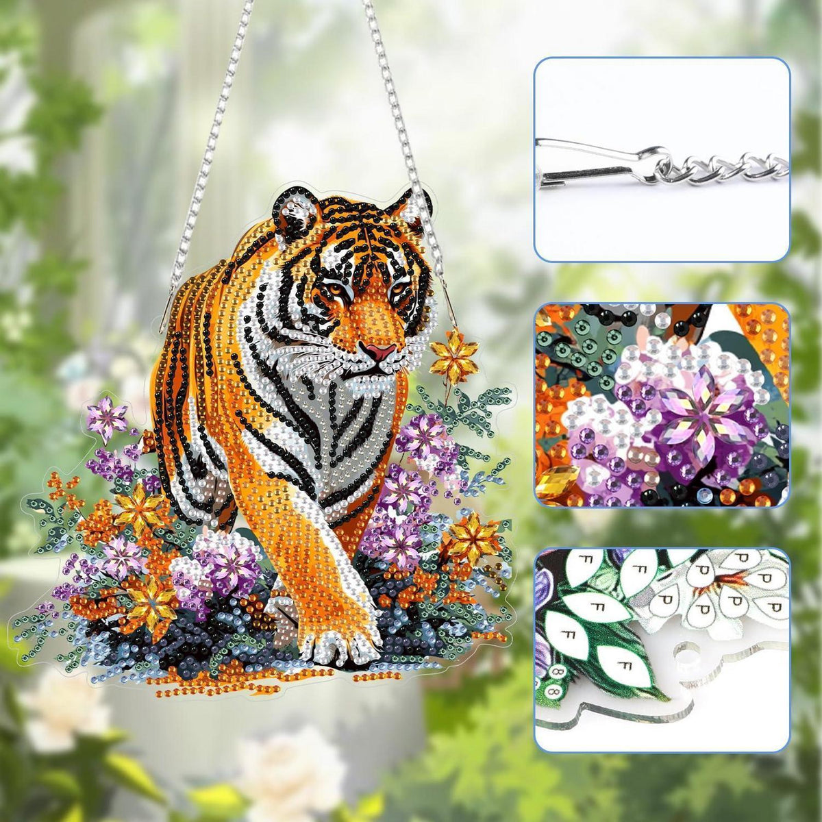 5D Diamantmalerei Fensterbild Tiger Grün Suncatcher Bausatz