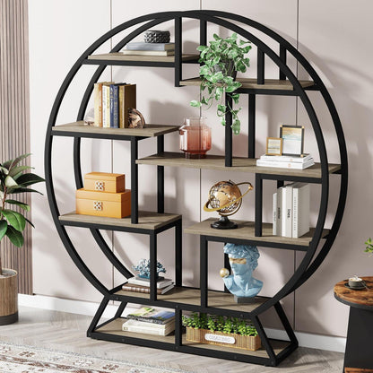 Rundes Bücherregal Industrie-Stil, 5 Etagere, 160cm hoch