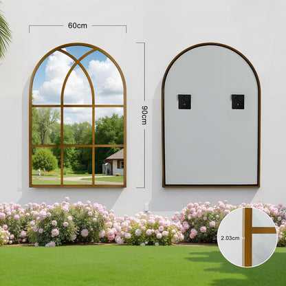 Gotischer Bogenspiegel 60x90 cm – Wandspiegel für Garten & Wohnzimmer