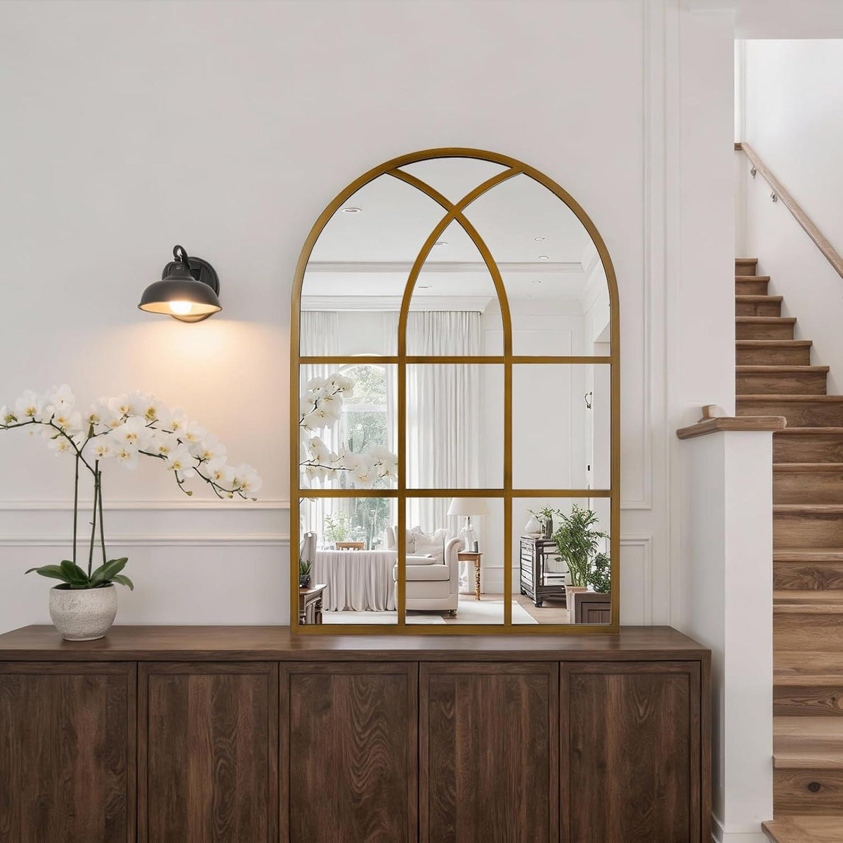 Gotischer Bogenspiegel 60x90 cm – Wandspiegel für Garten & Wohnzimmer