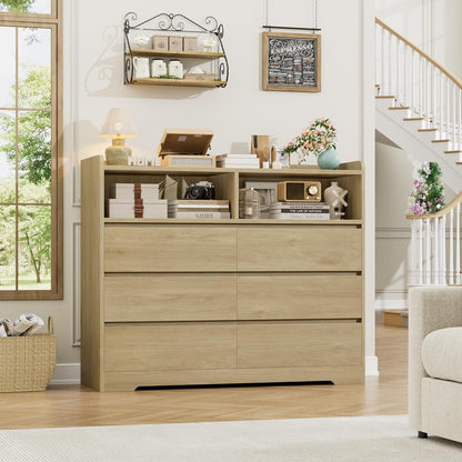Kommode 6 Schubladen Eiche 120cm - Sideboard für Schlafzimmer