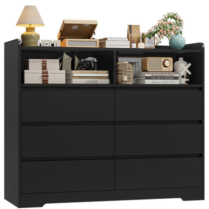 Kommode 120cm Schwarz – 6 Schubladen, Sideboard für Schlafzimmer