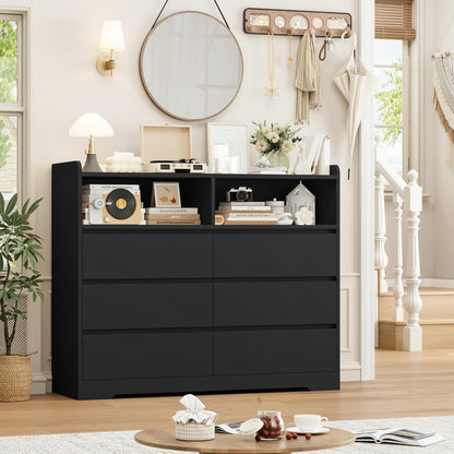 Kommode 120cm Schwarz – 6 Schubladen, Sideboard für Schlafzimmer