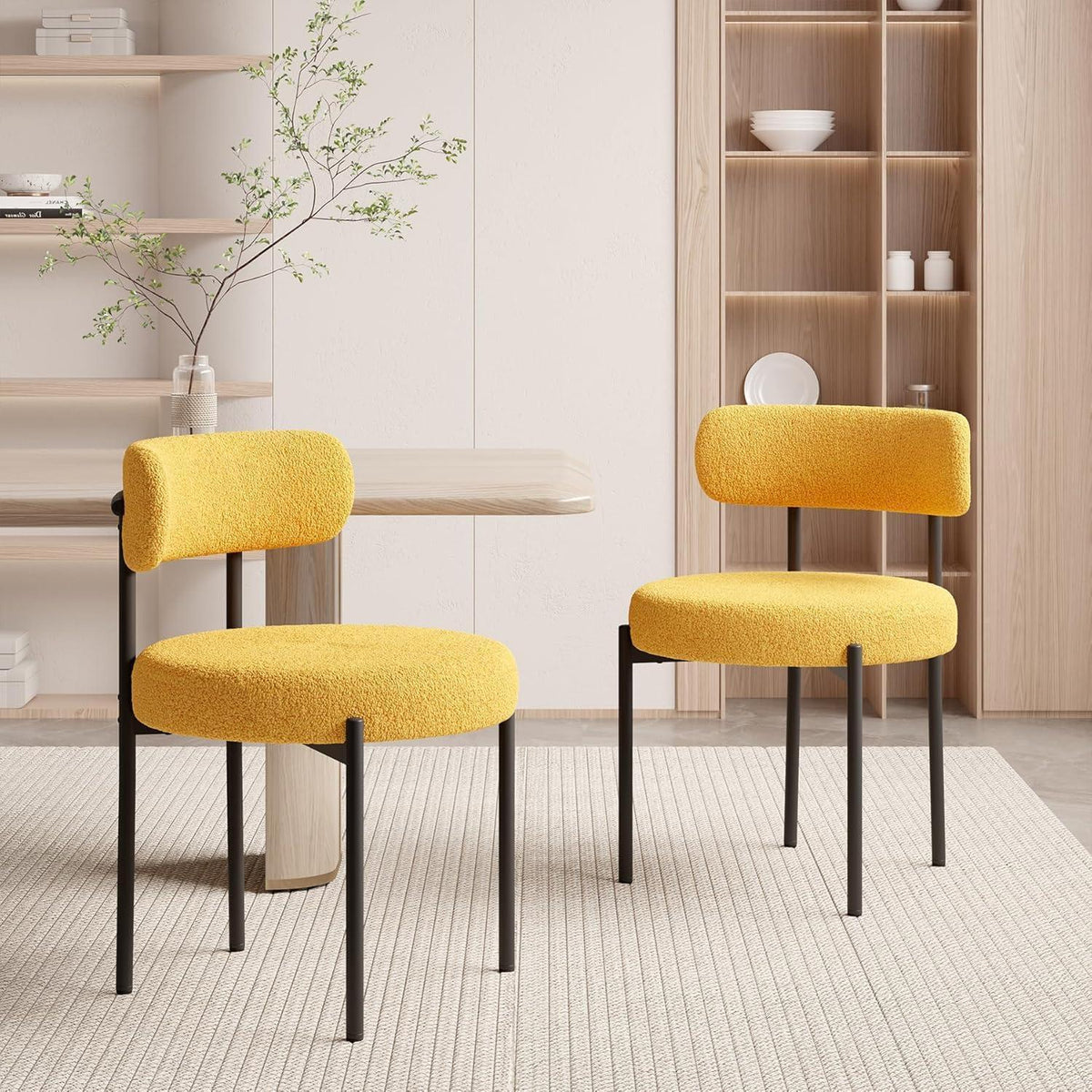 Gepolsterte Esszimmerstühle 6er Set Creme Weiß & Gelb