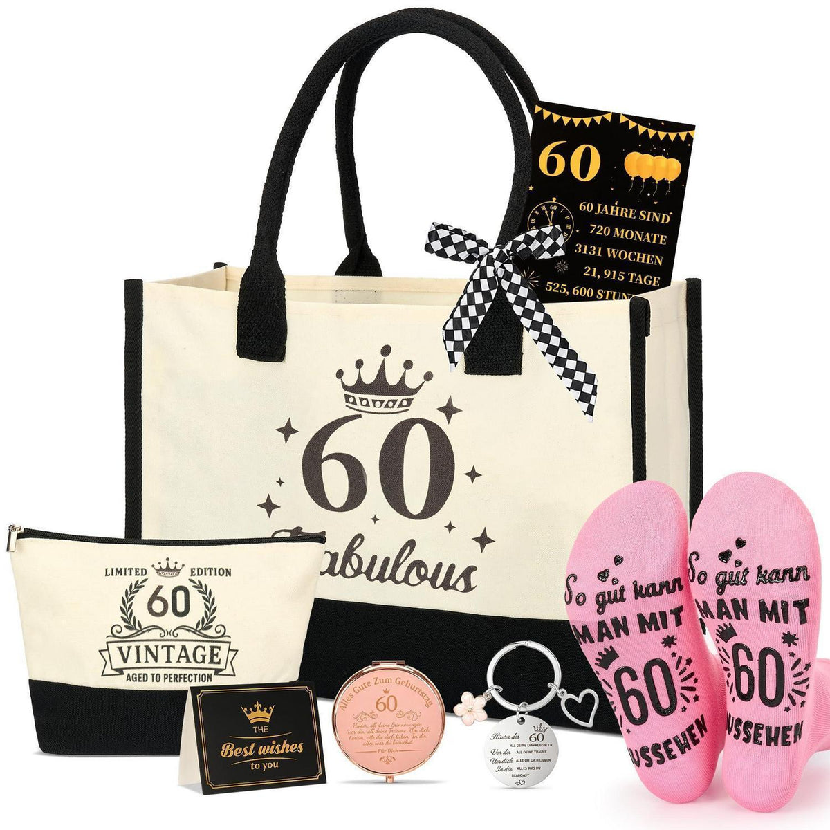 60. Geburtstag Geschenkset Vintage Canvas für Frauen
