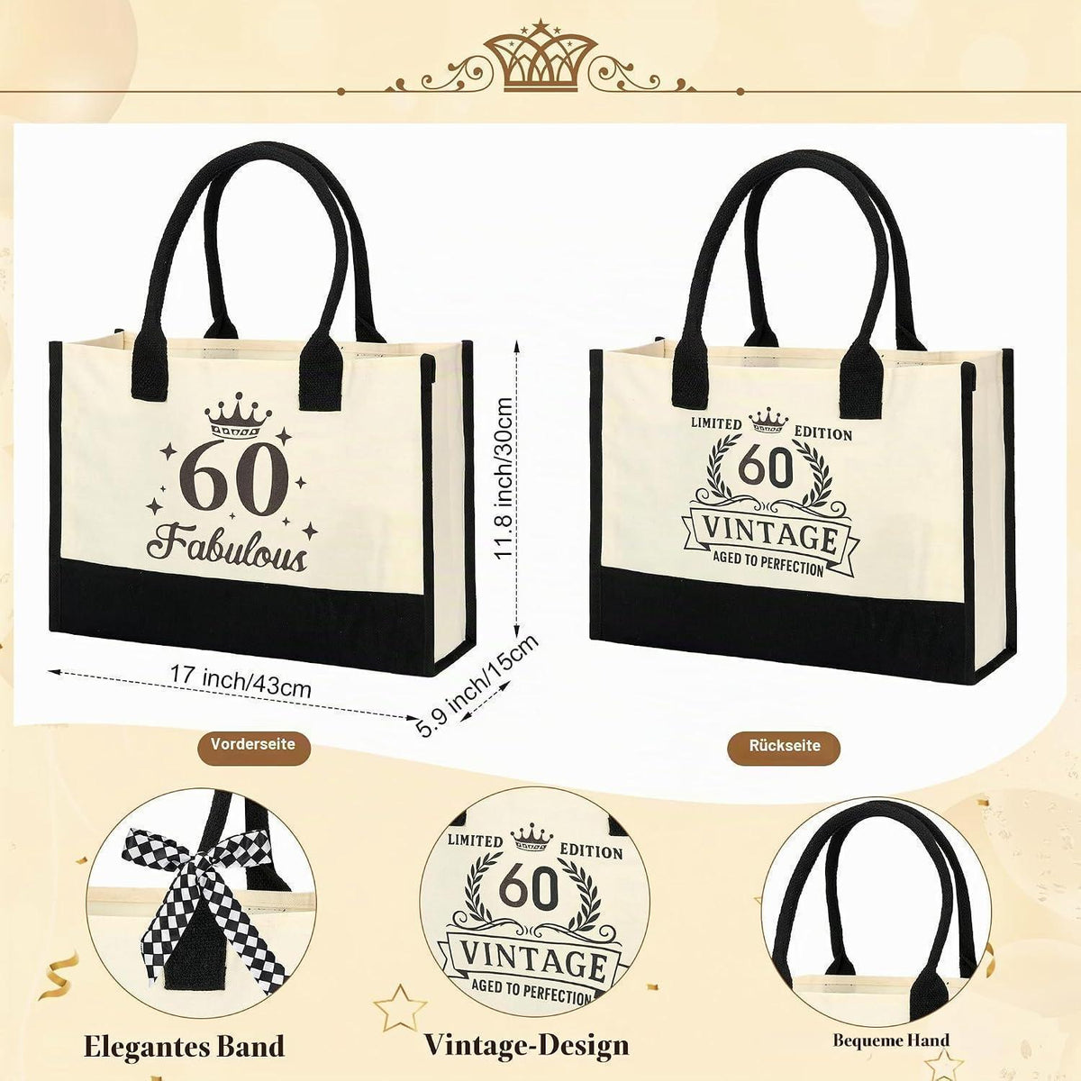 60. Geburtstag Geschenkset Vintage Canvas für Frauen