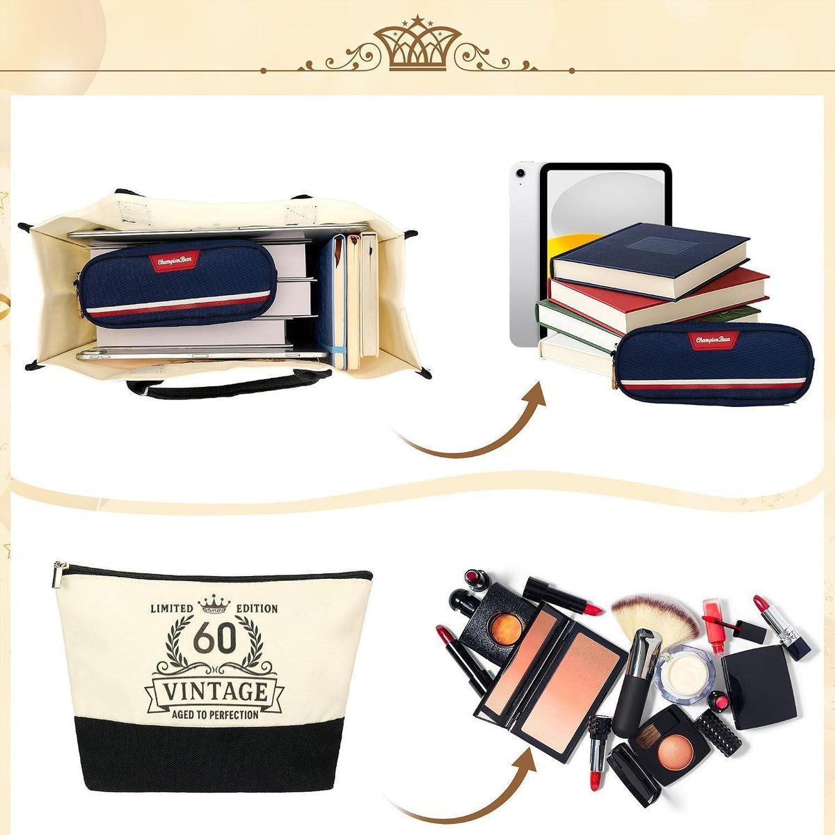 60. Geburtstag Geschenkset Vintage Canvas für Frauen