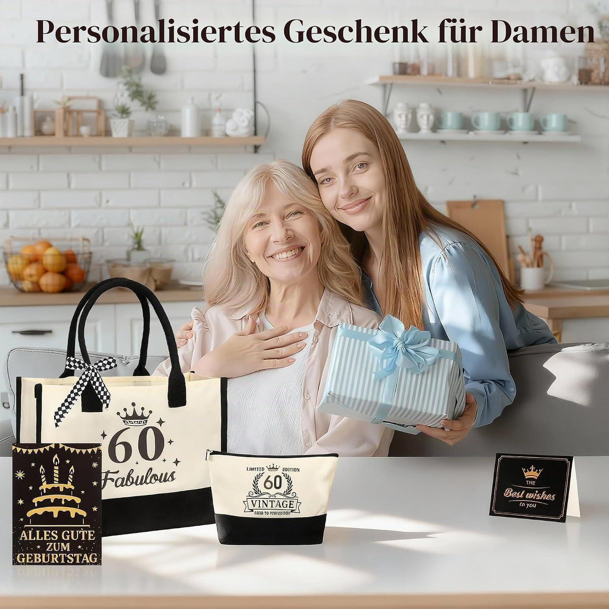 60. Geburtstag Geschenkset Vintage Canvas für Frauen