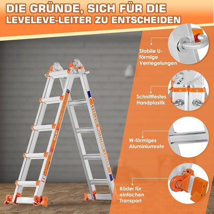 6-Stufen Mehrzweckleiter – Stehleiter & Ausziehleiter 6m
