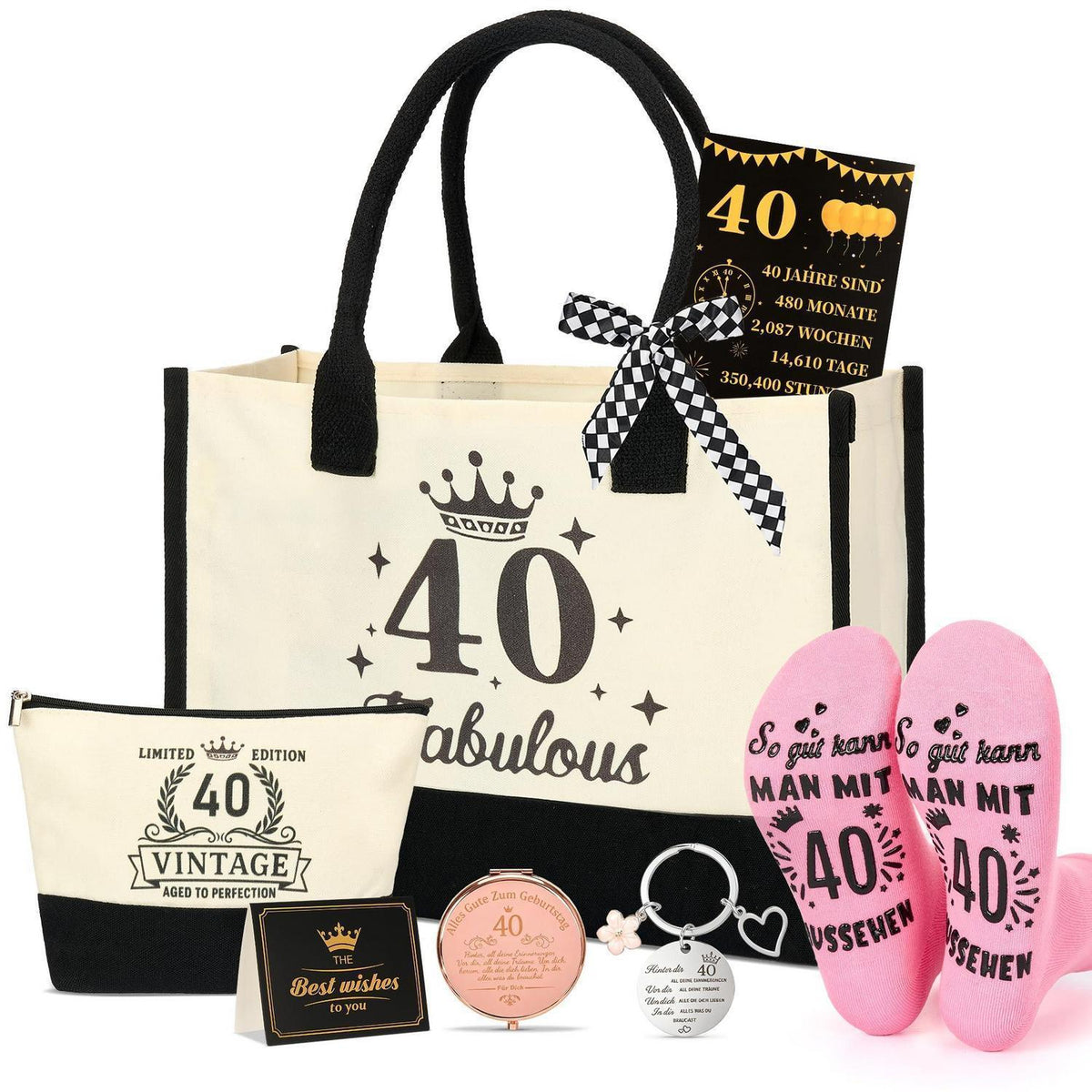 40. Geburtstagsgeschenk für Frauen – Canvas Tasche & Kosmetikset