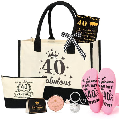 40. Geburtstagsgeschenk für Frauen – Canvas Tasche & Kosmetikset