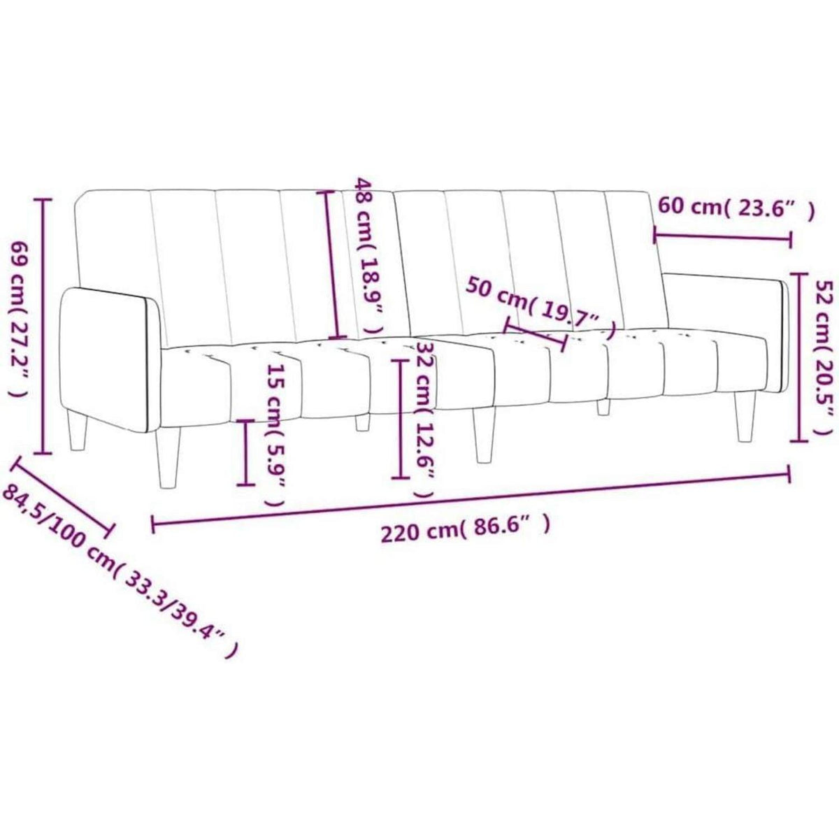 Schlafsofa 2-Sitzer Braun – Samt Bettcouch mit Schlaffunktion
