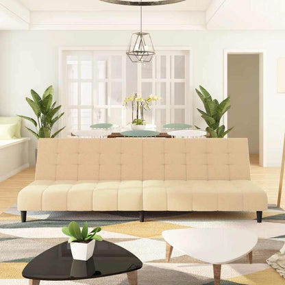 Klappbares Schlafsofa 2-Sitzer Creme Samt – Wohnzimmer Bettsofa