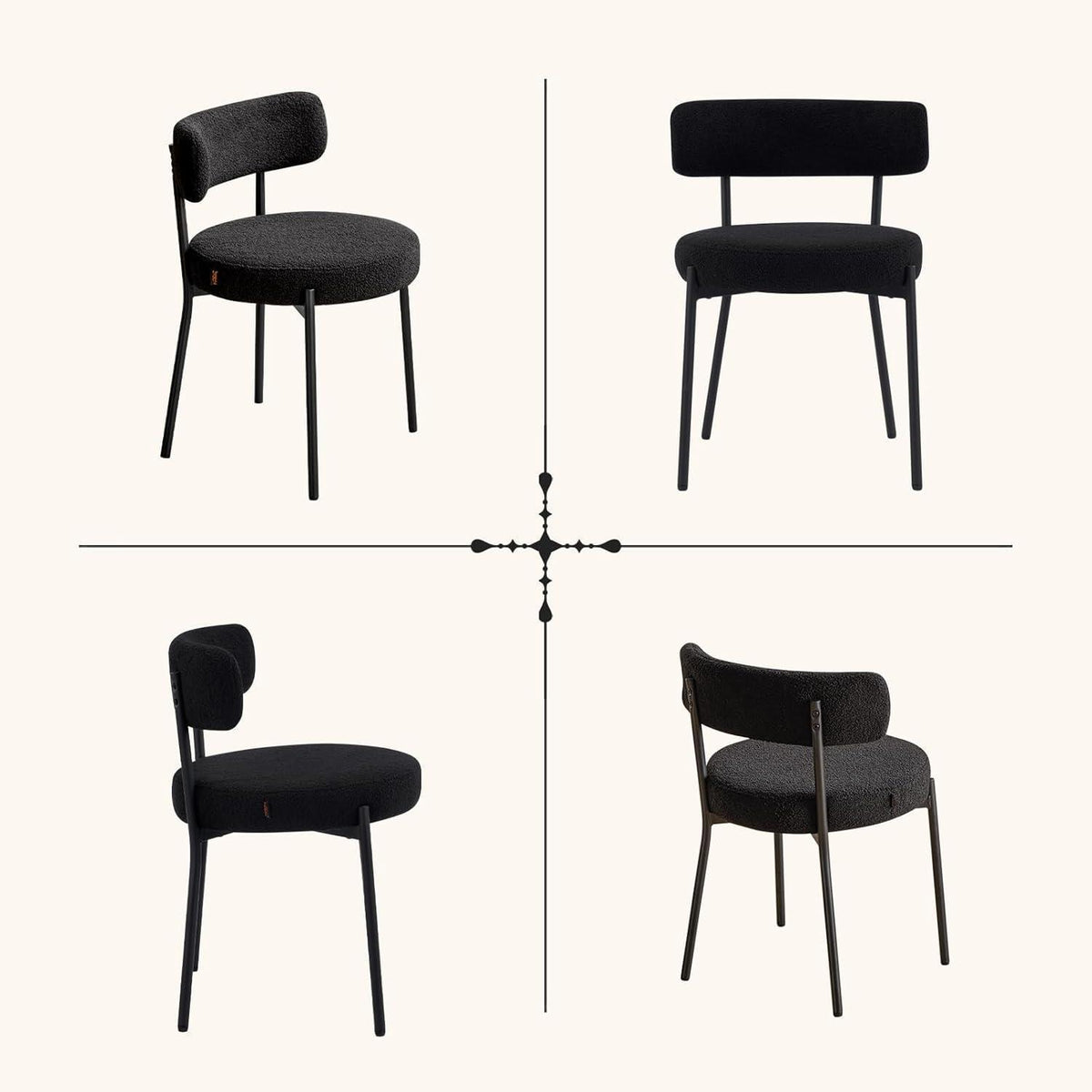 Esszimmerstühle 2er Set mit Teddy Boucle Stoff & Metallbeinen Schwarz