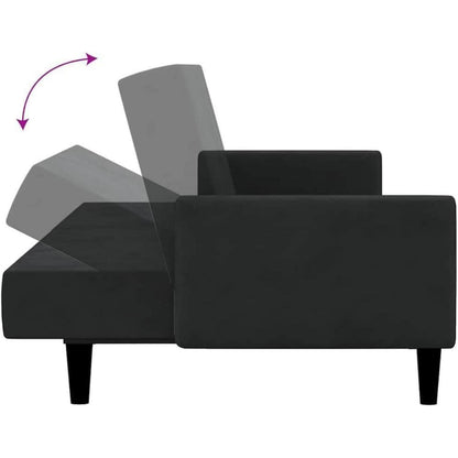 Trennbares Schlafsofa Schwarz Samt – 2-Sitzer mit Schlaffunktion