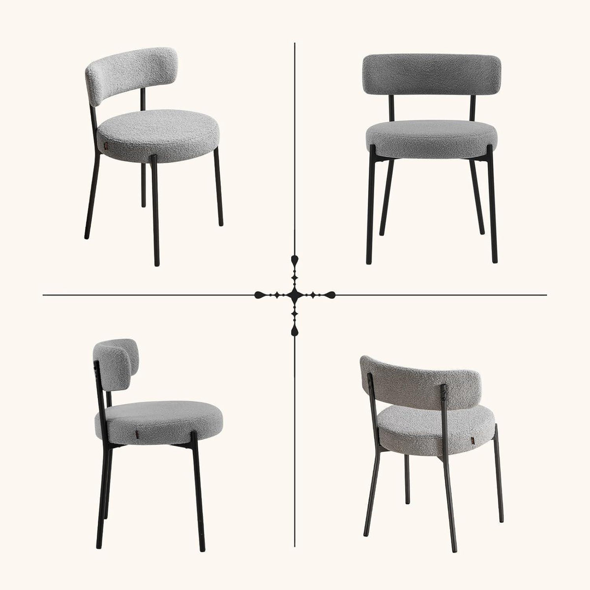 Esszimmerstühle 2er Set Grau – Bouclé Stoff & Metallbeine