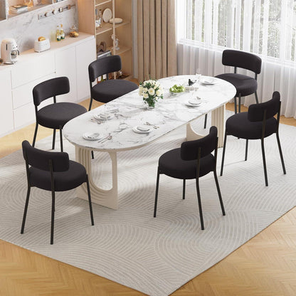 Esszimmerstühle 4er Set mit Teddy Boucle Stoff & Metallbeinen Schwarz