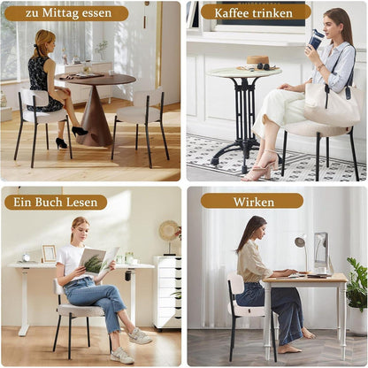 Esszimmerstühle 6er Set mit Boucle Stoff & Metallbeinen Weiß