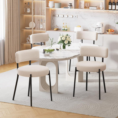 Esszimmerstühle 6er Set mit Boucle Stoff & Metallbeinen Weiß
