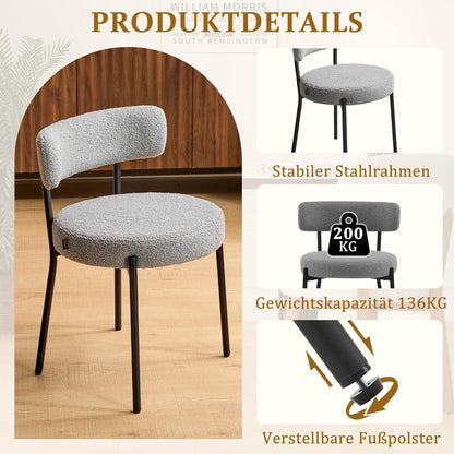 Esszimmerstühle Set 4 – Bequeme Bouclé Stühle Grau