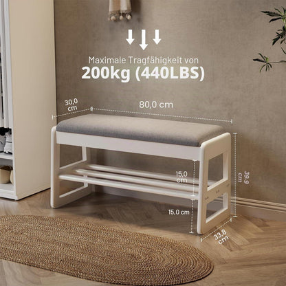 Schuhbank mit Kissen & Klappdeckel – Weiß 80cm