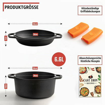 Gusseisen Dutch Oven 28cm - Vielseitiger Topf mit Deckel