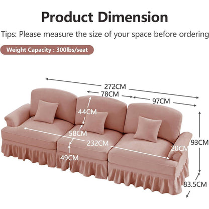 Modulares Sofa 3-Sitzer & 2-Sitzer mit Rüschenschürze, Rosa