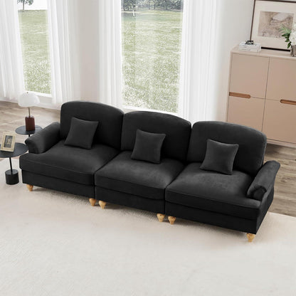 3-Sitzer Sofa Mittelalter-Modern | Abnehmbare Rüschenschürze & Kissen | Schwarz