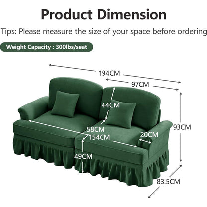 Modulares Sofa 3-Sitzer & 2-Sitzer mit Rüschenschürze, Grün