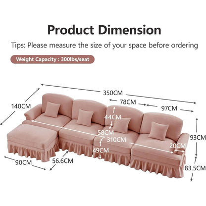 L-förmiges Ecksofa Mittelalter Stil, Rosa, 4-Sitzer mit Ottomane