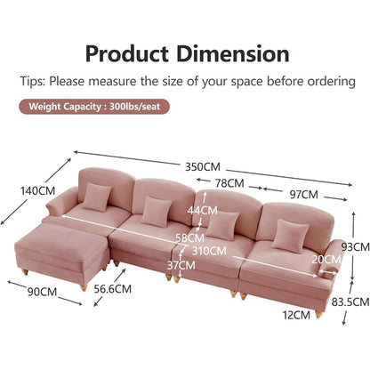 L-förmiges Ecksofa Mittelalter Stil, Rosa, 4-Sitzer mit Ottomane