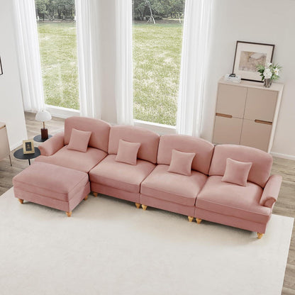 L-förmiges Ecksofa Mittelalter Stil, Rosa, 4-Sitzer mit Ottomane