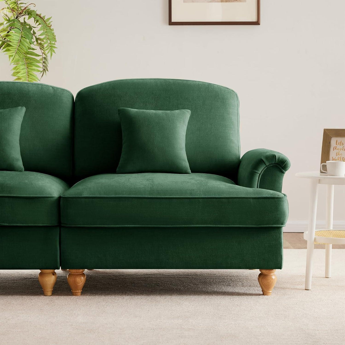 L-förmiges Ecksofa Mittelalter Stil, 4-Sitzer & Ottomane, Grün