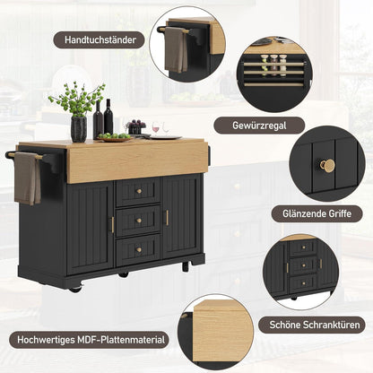 Küchenwagen mit Klapptisch & Schubladen – Schwarz