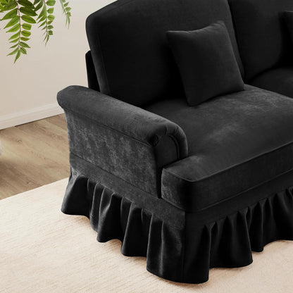 Mittelalter Ecksofa 3-Sitzer mit Ottomane & Rüschenschürze Schwarz