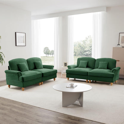 L-förmiges Sofa Mittelalter Stil, Grün, 2-Sitzer mit Rüschenschürze