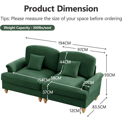 2-Sitzer Sofa Mittelalter-Modern, Grün mit Rüschenschürze