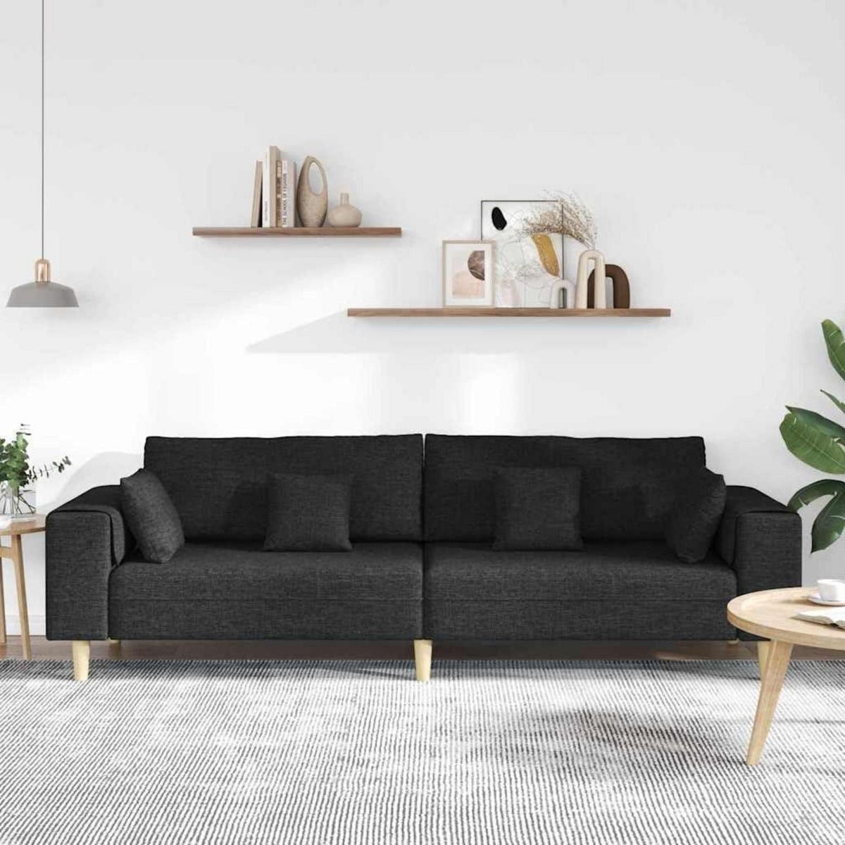 Ecksofa mit Schlaffunktion & Abnehmbarem Bezug – Schwarz