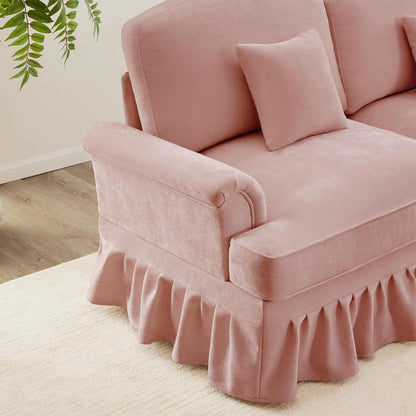 Mittelalter Ecksofa U-Formig 3-Sitzer Rosa mit Ottomane & Rüschenschürze