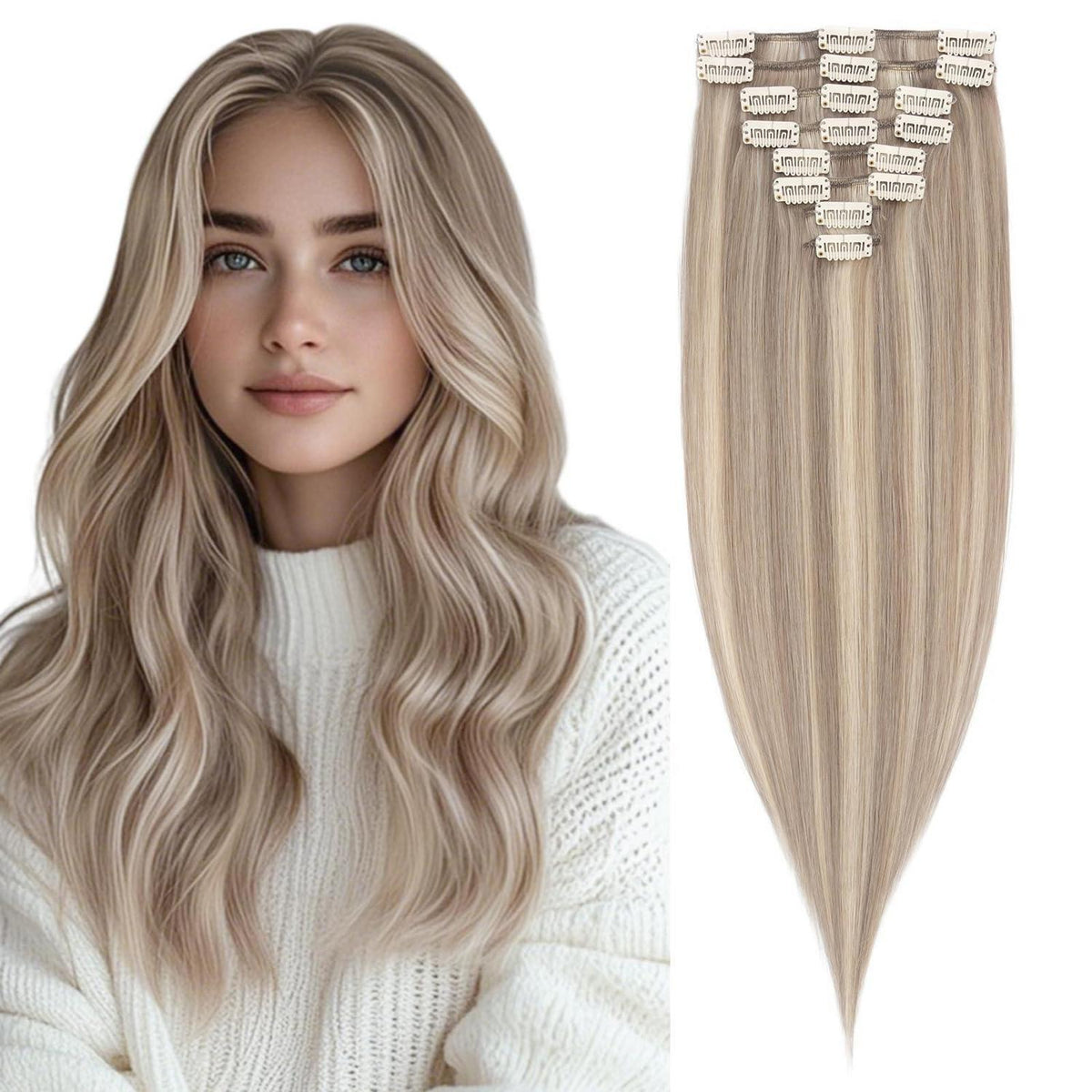 Echthaar Clip-in Extensions Blond Balayage 25cm