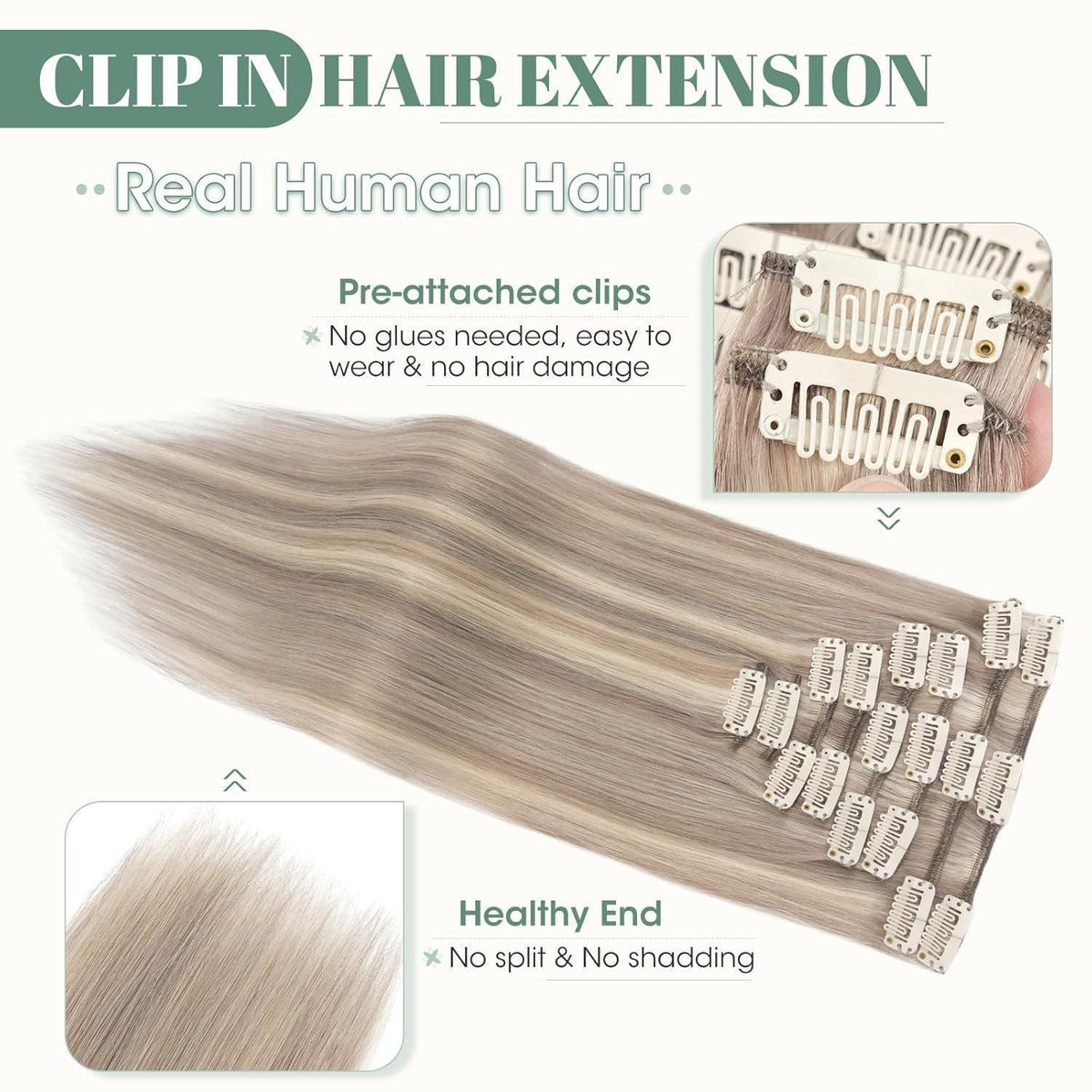 Echthaar Clip-in Extensions Blond Balayage 25cm