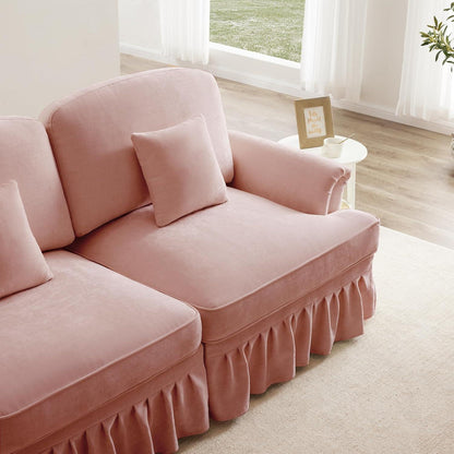 4-Sitzer Sofa Mittelalter-Modern Rosa mit Rüschenschürze & Kissen