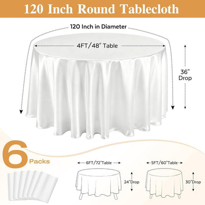 Runde Satin Tischdecke Set 6er Pack Weiß 300 cm
