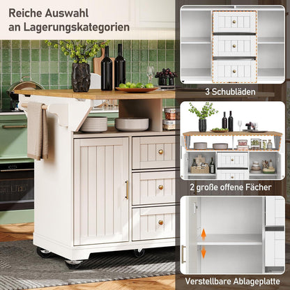 Küchenwagen mit Klapptisch & Schubladen – Weiß