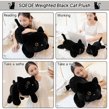 Gewichtete Katze Kuscheltier 60cm - Schwarze Plüschkatze zum Kuscheln